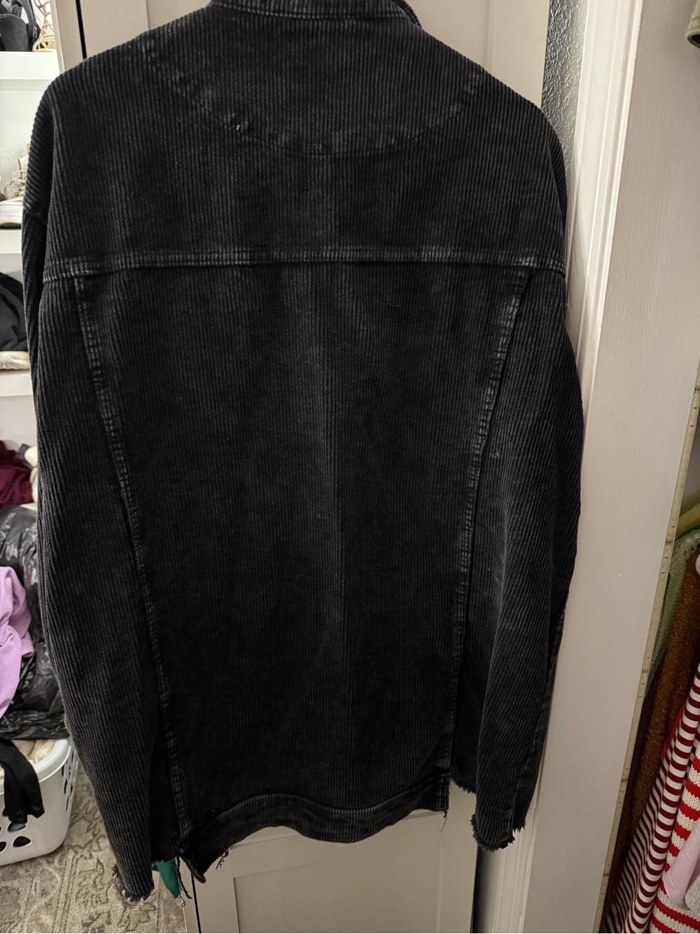 Women's Oversized Button Down Corduroy Shirt Jacket Coat Washed Retro Shacket - Picture 9 of 12